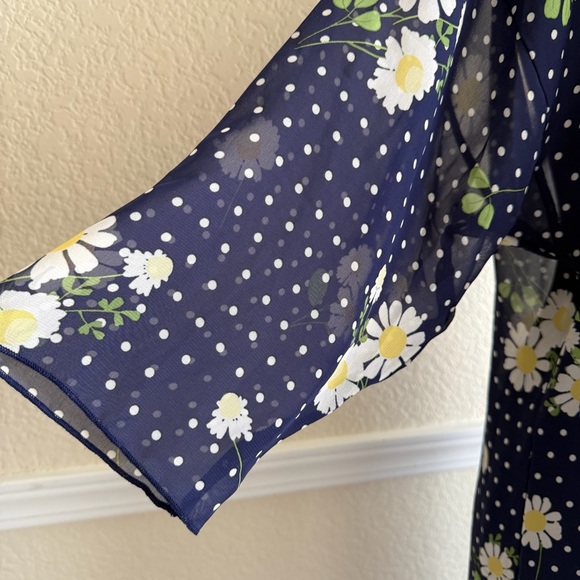 Boho Floral Kimono Festival Beach Long Cardigan Navy Daisy Polka Dot Oversized - Picture 6 of 14